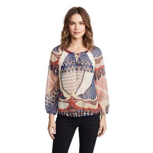 Beige Women's Tie Front Top with Lace Detail